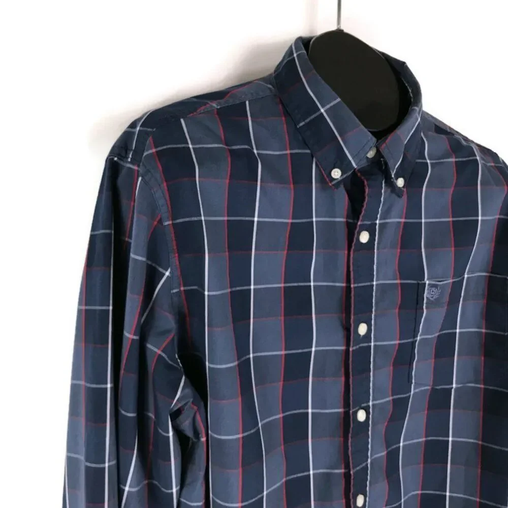 Chaps Easy Care Button Down Shirt Men's XL Plaid Long Sleeve Stretch Casual